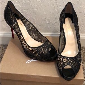 Louboutin black lace heels